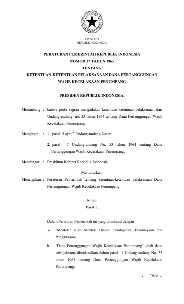 Peraturan Pemerintah Nomor 17 Tahun 1965