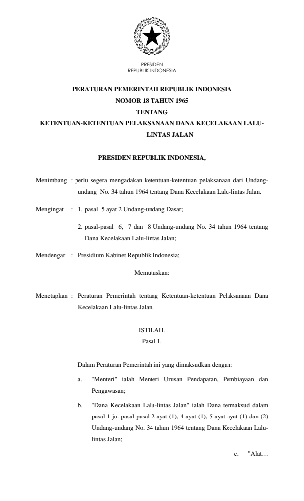 Peraturan Pemerintah Nomor 18 Tahun 1965