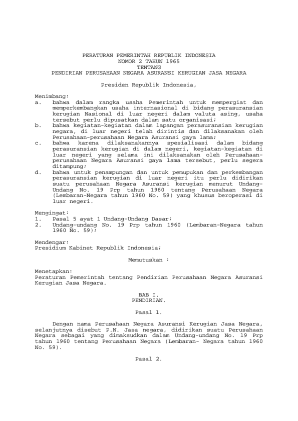 Peraturan Pemerintah Nomor 2 Tahun 1965