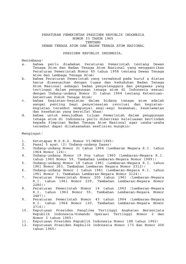 Peraturan Pemerintah Nomor 33 Tahun 1965