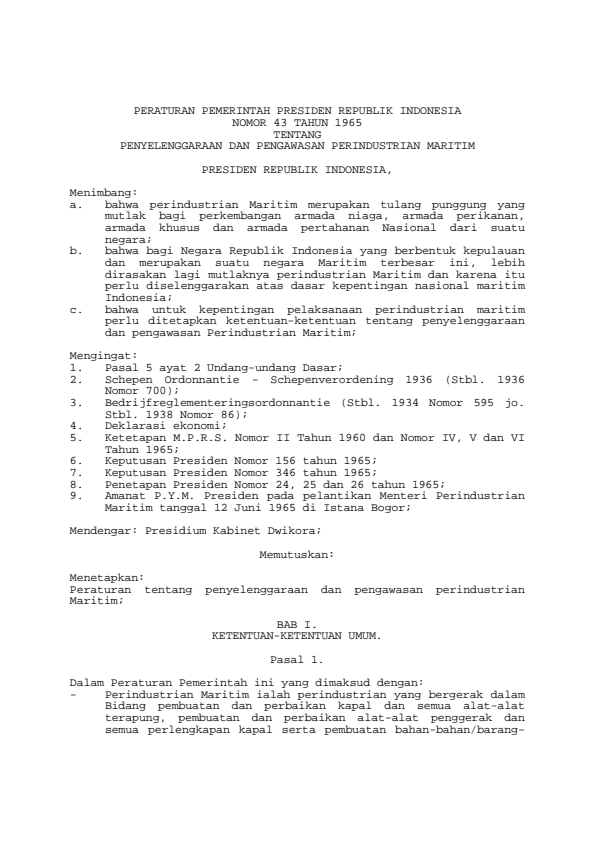Peraturan Pemerintah Nomor 43 Tahun 1965