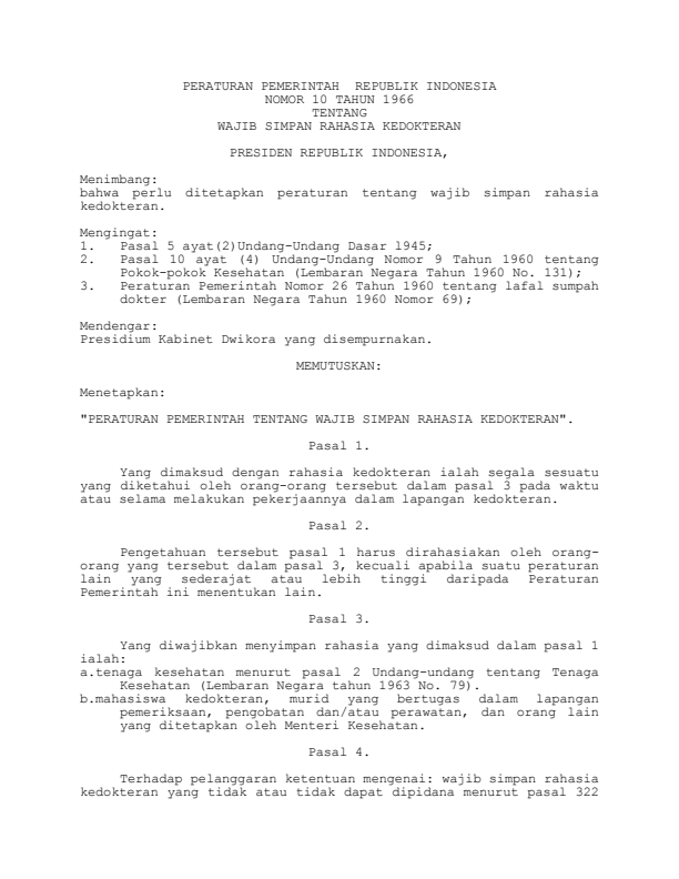 Peraturan Pemerintah Nomor 10 Tahun 1966