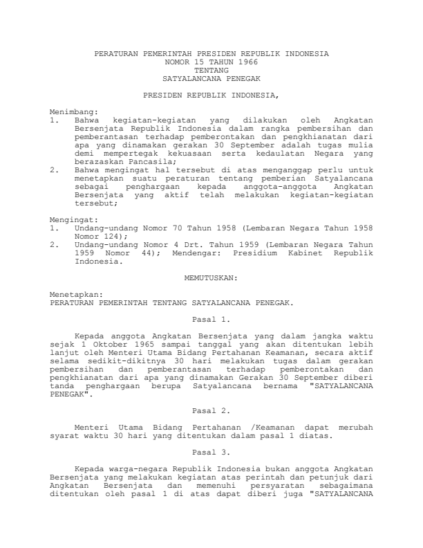 Peraturan Pemerintah Nomor 15 Tahun 1966
