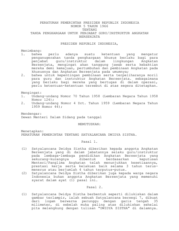 Peraturan Pemerintah Nomor 5 Tahun 1966