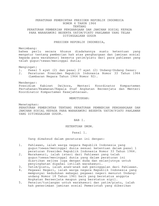 Peraturan Pemerintah Nomor 6 Tahun 1966