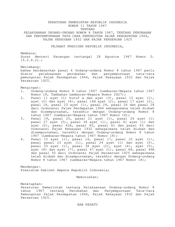 Peraturan Pemerintah Nomor 11 Tahun 1967