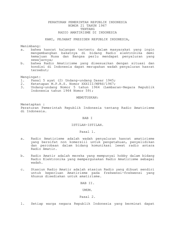 Peraturan Pemerintah Nomor 21 Tahun 1967