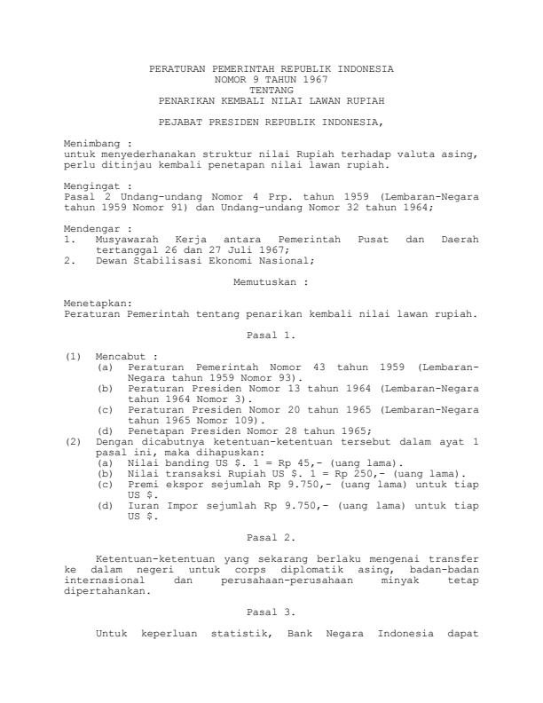 Peraturan Pemerintah Nomor 9 Tahun 1967