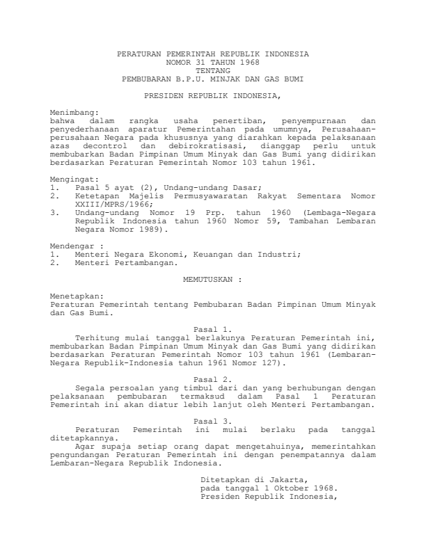 Peraturan Pemerintah Nomor 31 Tahun 1968