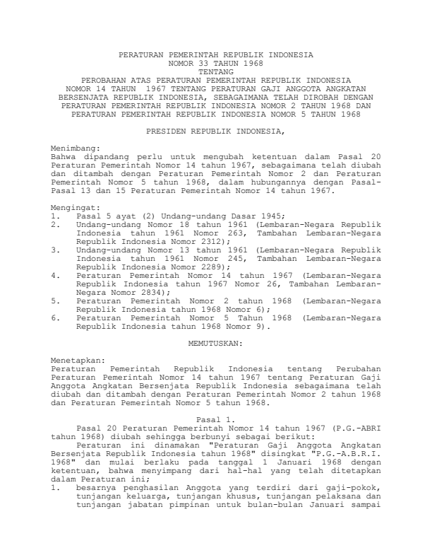 Peraturan Pemerintah Nomor 33 Tahun 1968