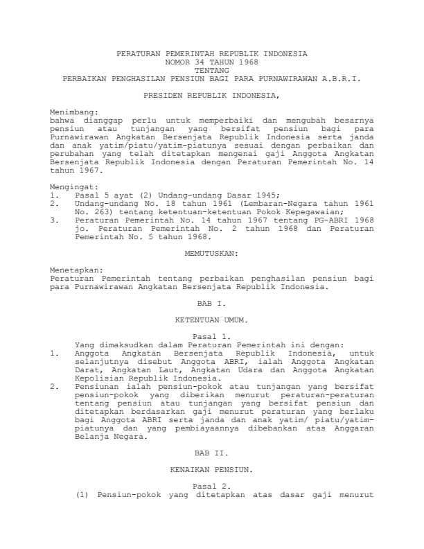 Peraturan Pemerintah Nomor 34 Tahun 1968