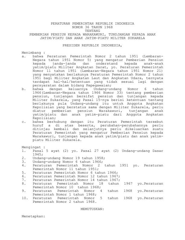 Peraturan Pemerintah Nomor 36 Tahun 1968
