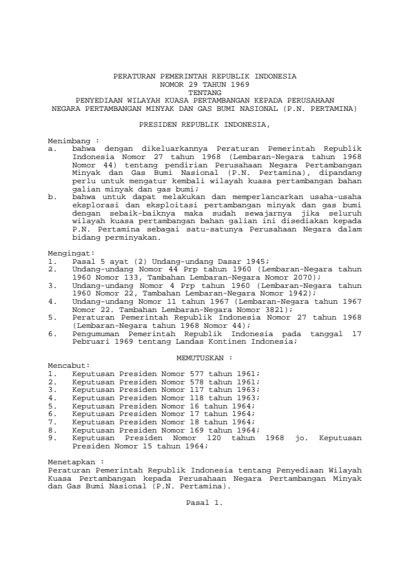 Peraturan Pemerintah Nomor 29 Tahun 1969