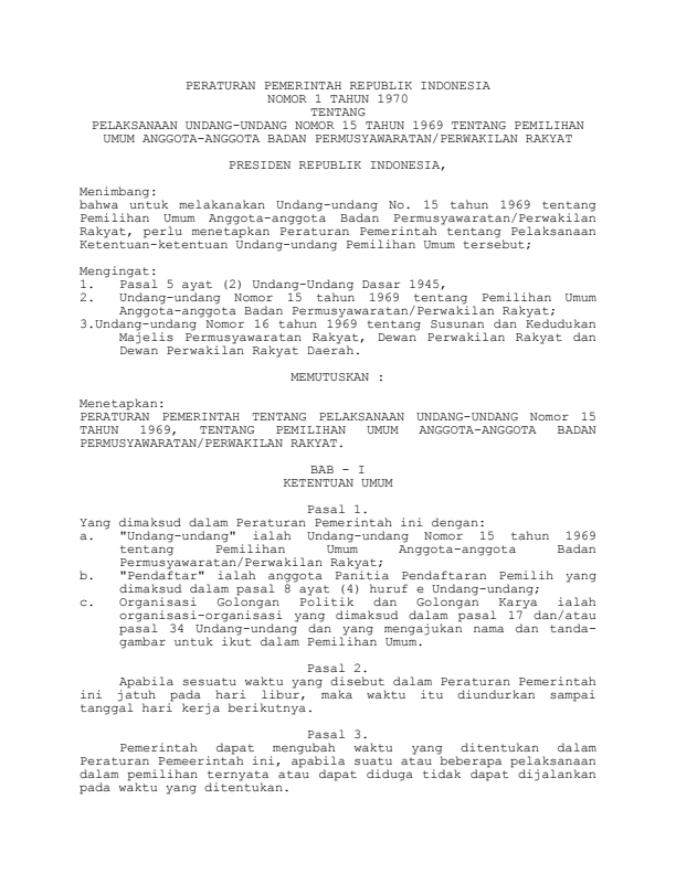 Peraturan Pemerintah Nomor 1 Tahun 1970