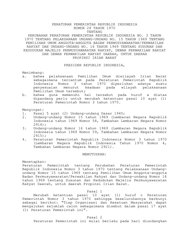 Peraturan Pemerintah Nomor 28 Tahun 1970