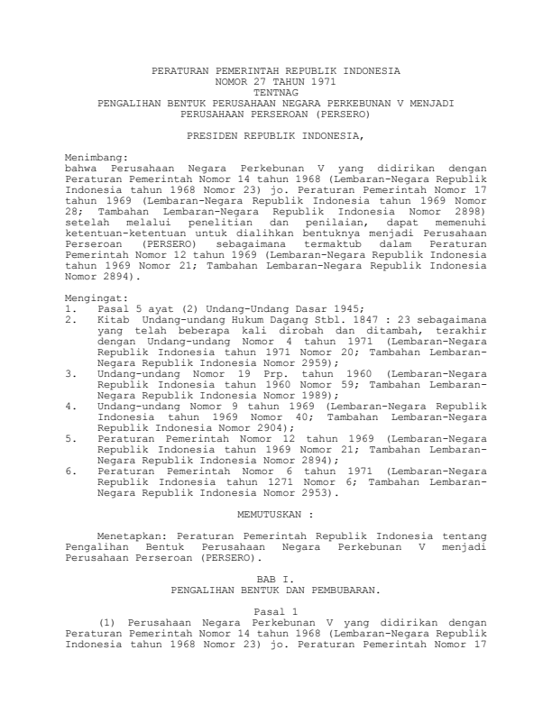 Peraturan Pemerintah Nomor 27 Tahun 1971