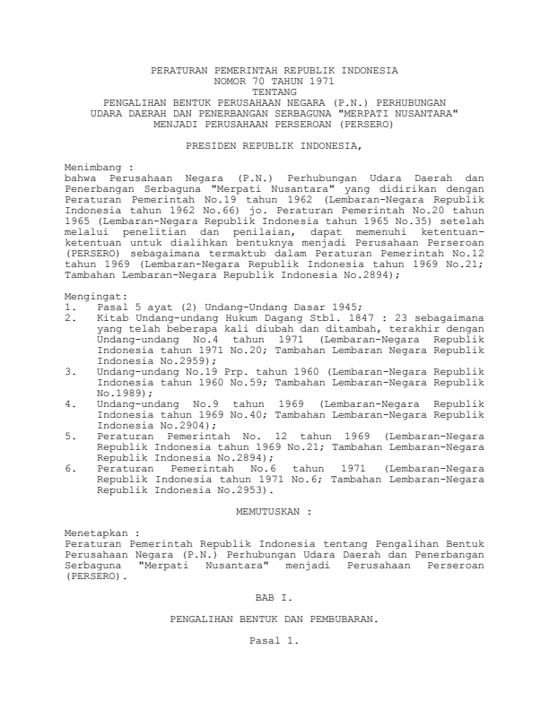 Peraturan Pemerintah Nomor 70 Tahun 1971