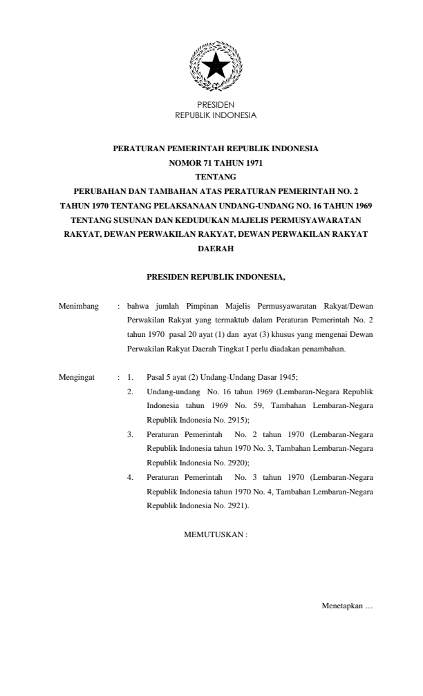 Peraturan Pemerintah Nomor 71 Tahun 1971