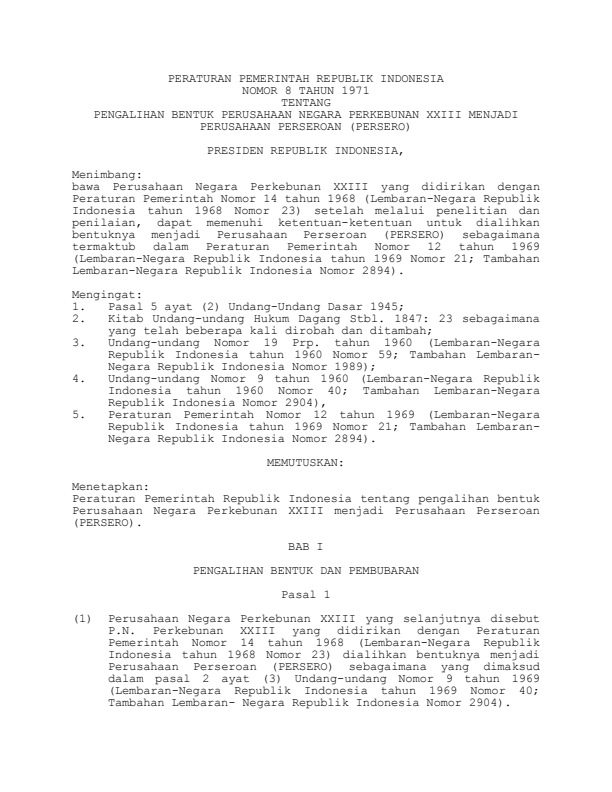 Peraturan Pemerintah Nomor 8 Tahun 1971