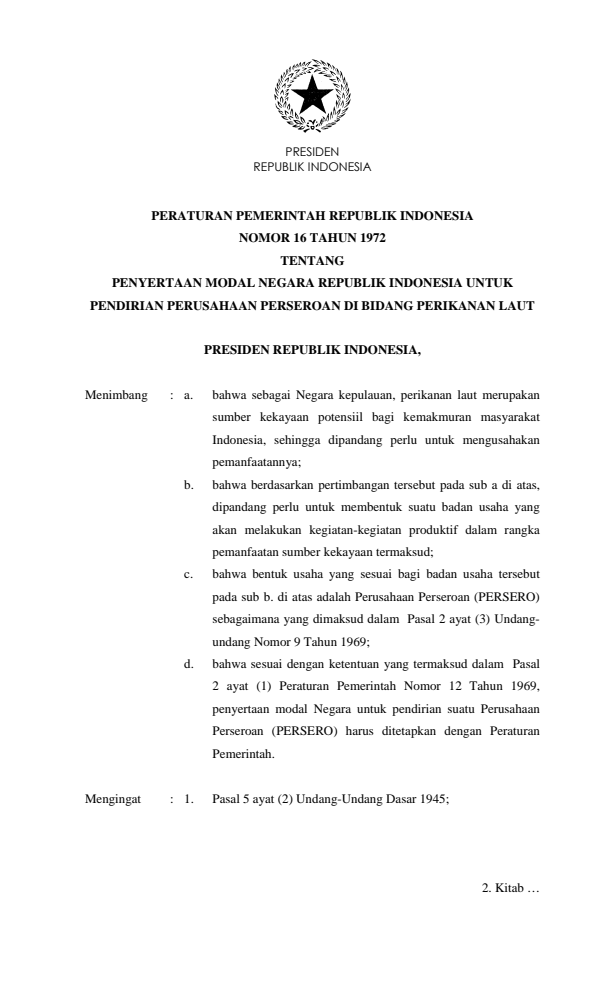 Peraturan Pemerintah Nomor 16 Tahun 1972