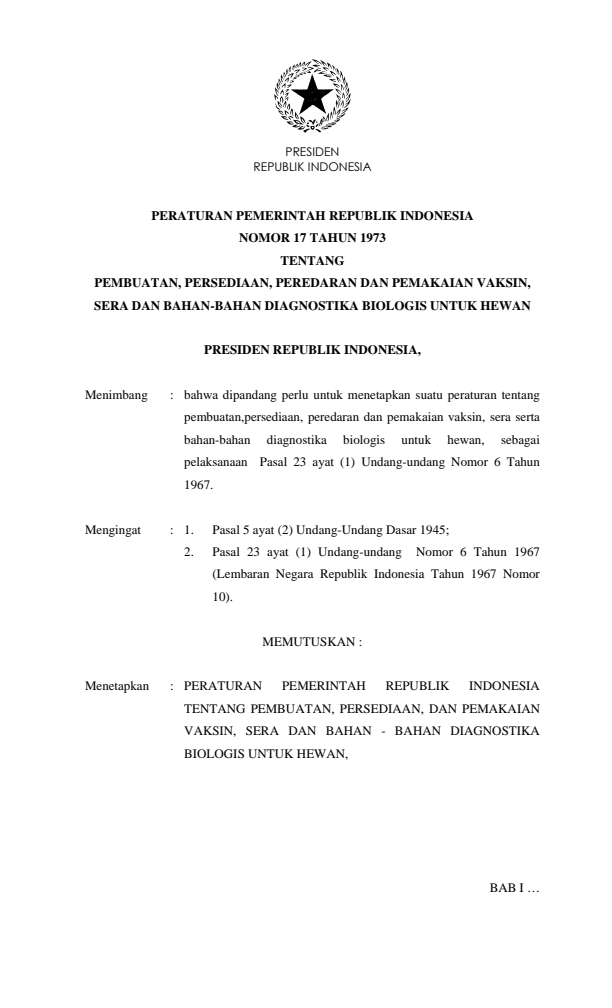 Peraturan Pemerintah Nomor 17 Tahun 1973