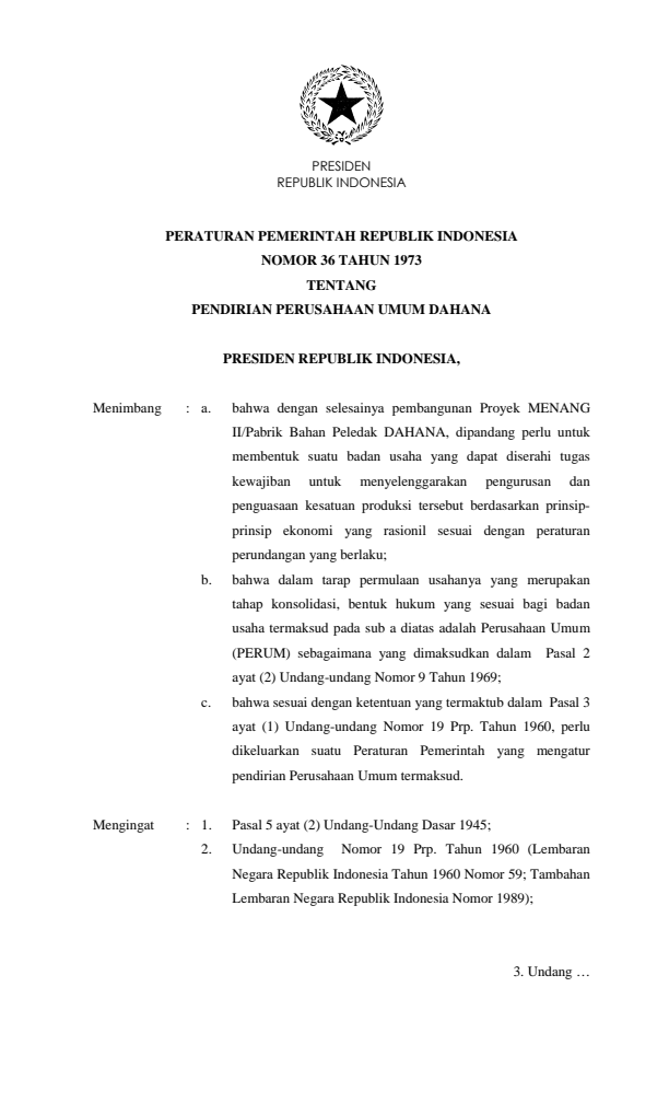 Peraturan Pemerintah Nomor 36 Tahun 1973