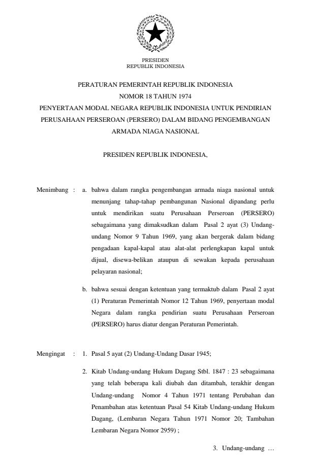 Peraturan Pemerintah Nomor 18 Tahun 1974