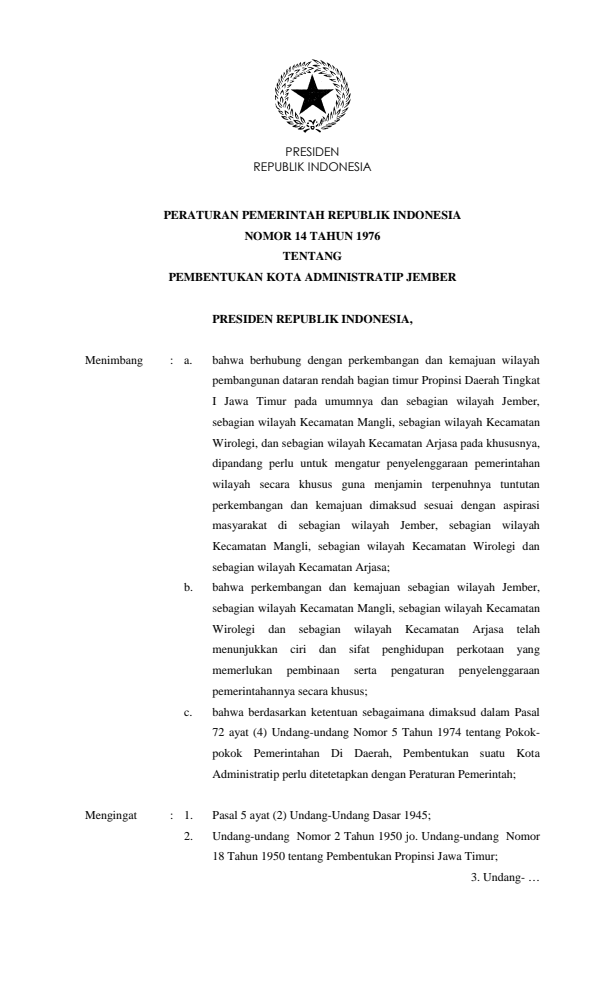Peraturan Pemerintah Nomor 14 Tahun 1976