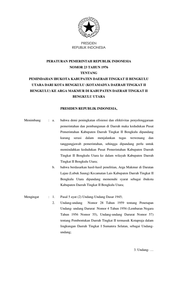 Peraturan Pemerintah Nomor 23 Tahun 1976