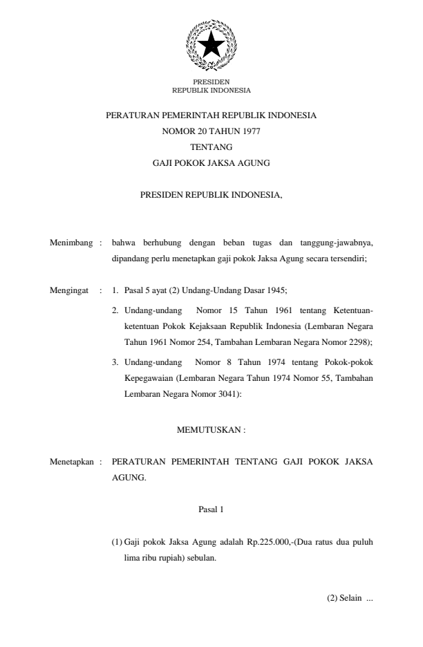 Peraturan Pemerintah Nomor 20 Tahun 1977