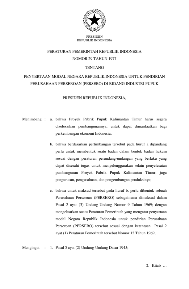 Peraturan Pemerintah Nomor 29 Tahun 1977