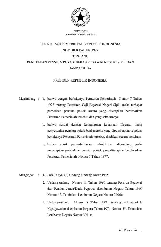 Peraturan Pemerintah Nomor 8 Tahun 1977