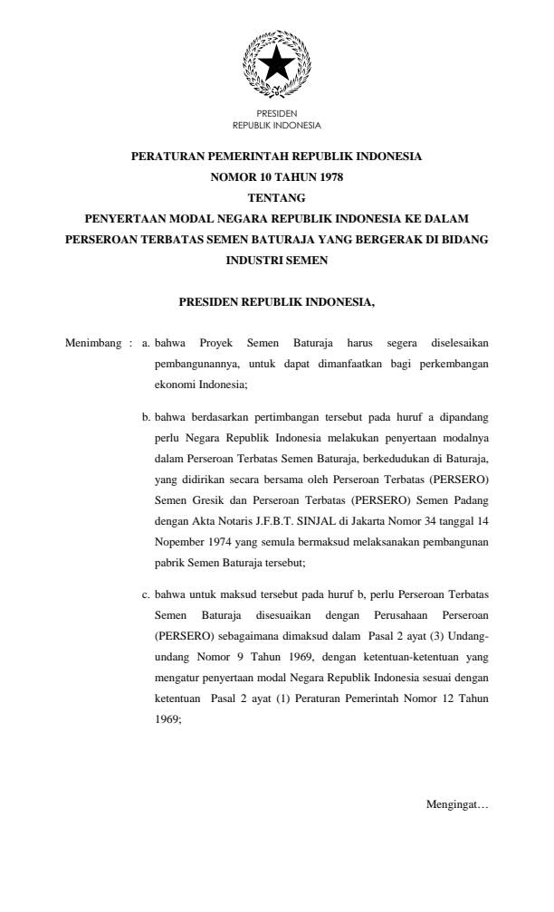 Peraturan Pemerintah Nomor 10 Tahun 1978