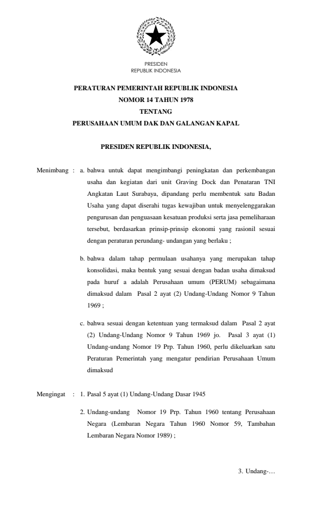 Peraturan Pemerintah Nomor 14 Tahun 1978
