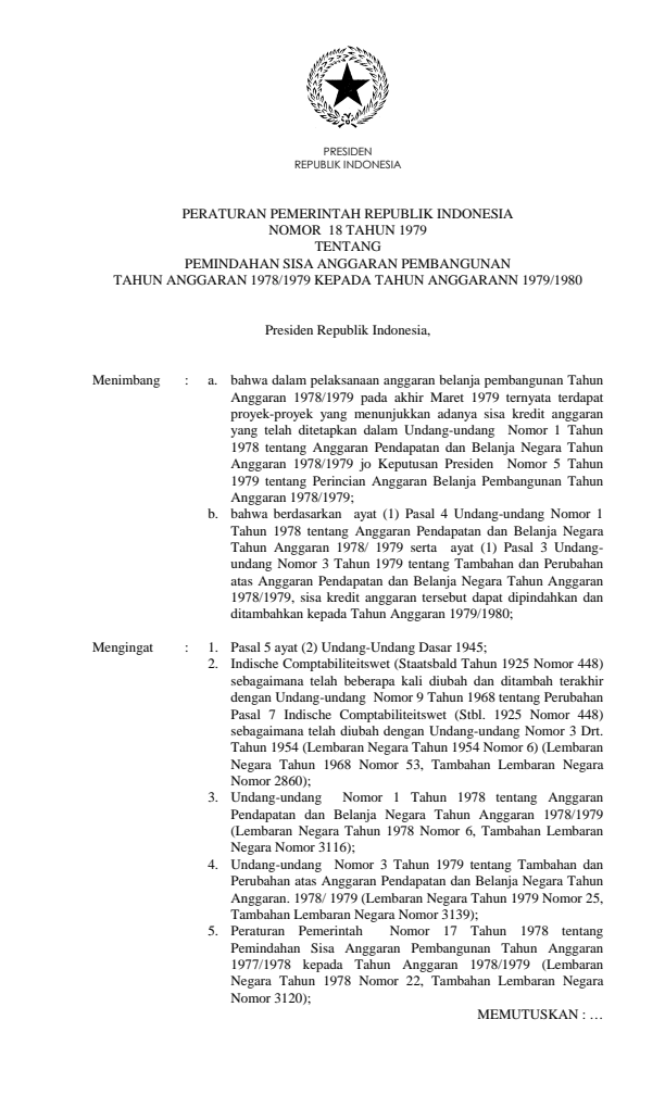 Peraturan Pemerintah Nomor 18 Tahun 1979