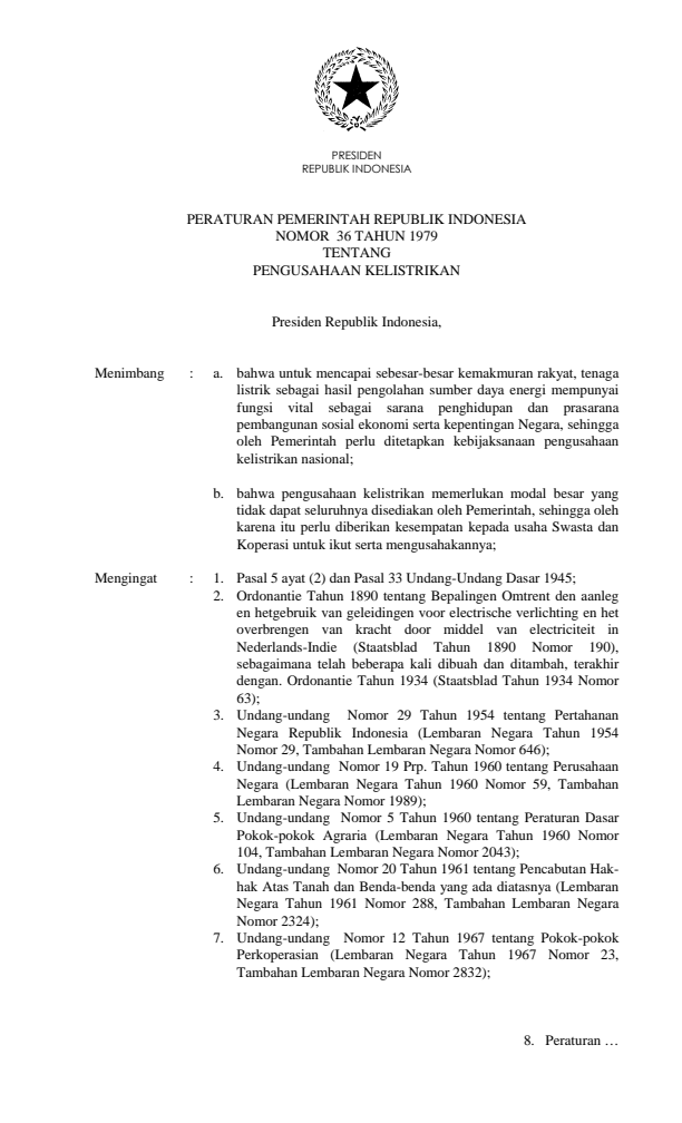 Peraturan Pemerintah Nomor 36 Tahun 1979
