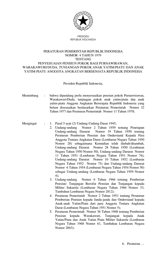 Peraturan Pemerintah Nomor 4 Tahun 1979