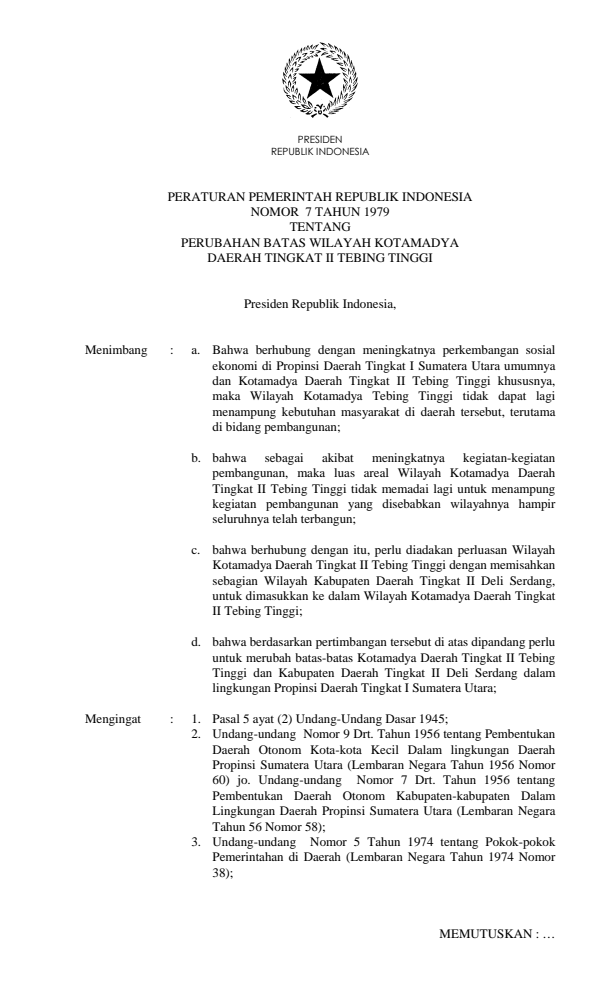 Peraturan Pemerintah Nomor 7 Tahun 1979