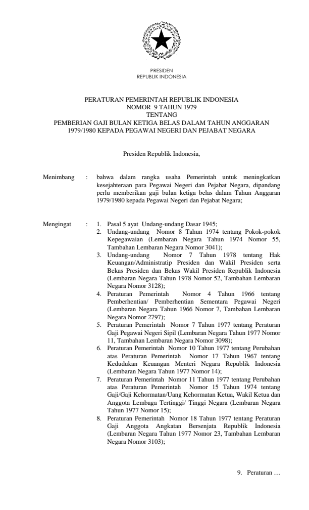 Peraturan Pemerintah Nomor 9 Tahun 1979