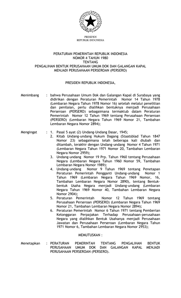 Peraturan Pemerintah Nomor 4 Tahun 1980