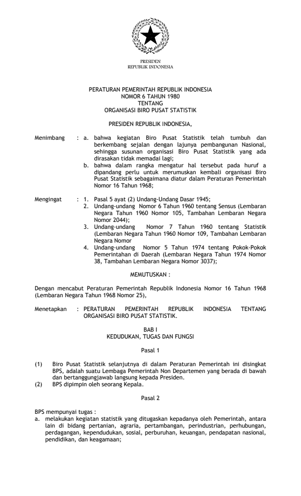 Peraturan Pemerintah Nomor 6 Tahun 1980