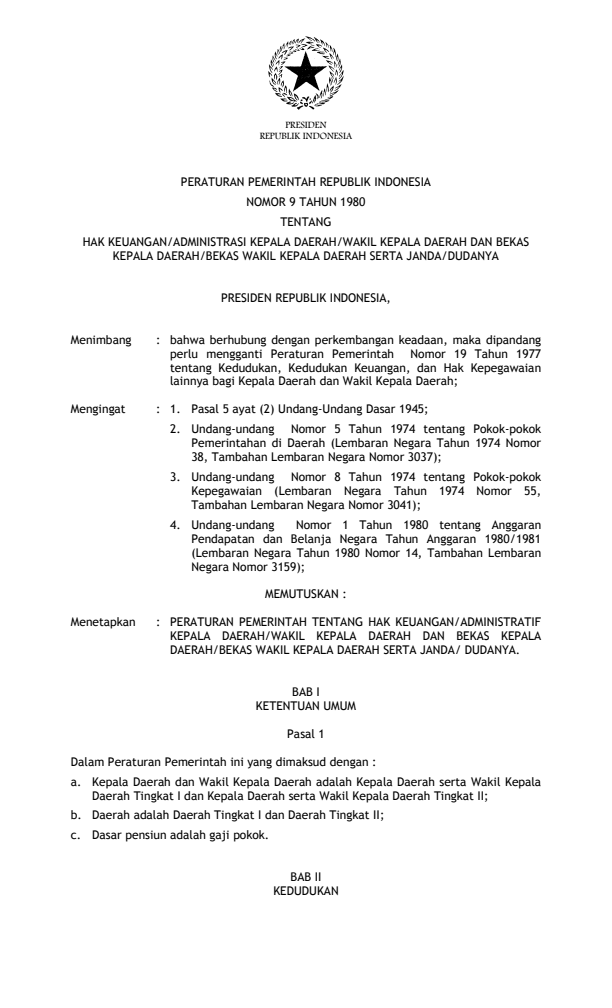 Peraturan Pemerintah Nomor 9 Tahun 1980