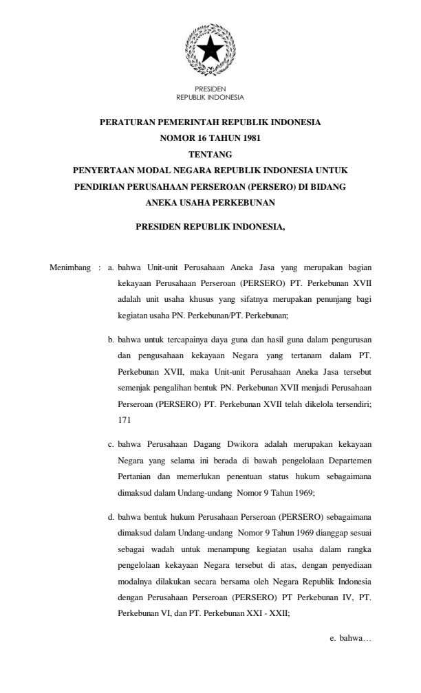 Peraturan Pemerintah Nomor 16 Tahun 1981