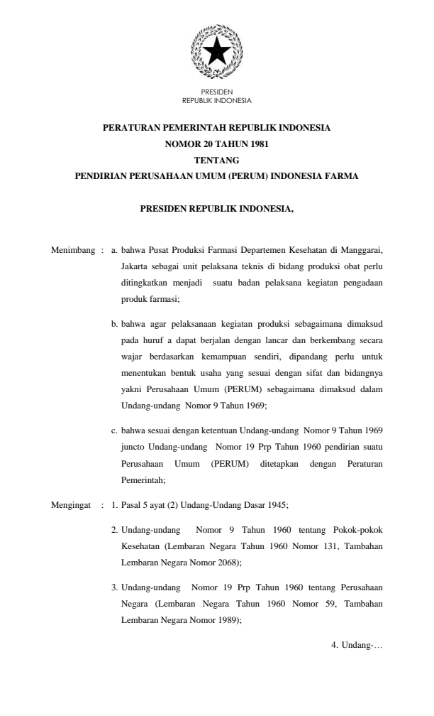 Peraturan Pemerintah Nomor 20 Tahun 1981