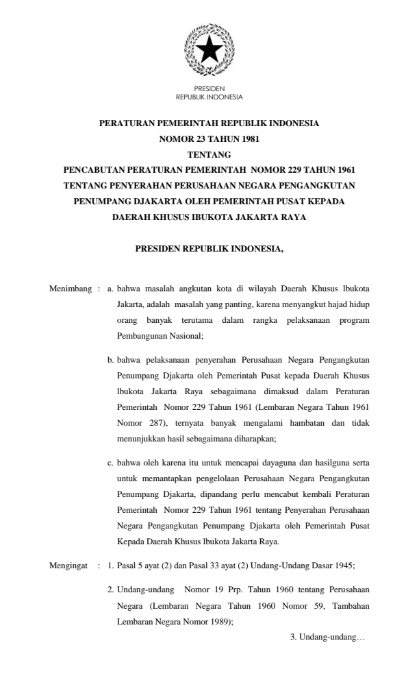 Peraturan Pemerintah Nomor 23 Tahun 1981
