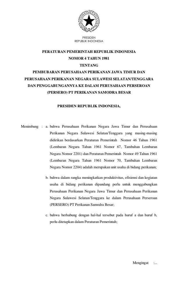 Peraturan Pemerintah Nomor 4 Tahun 1981