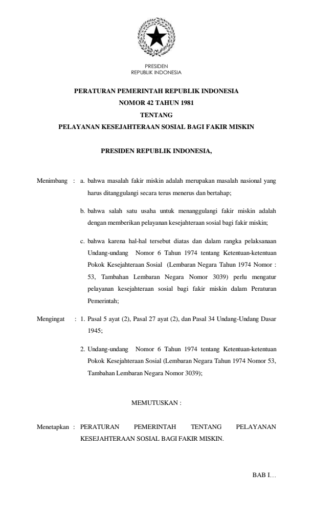 Peraturan Pemerintah Nomor 42 Tahun 1981