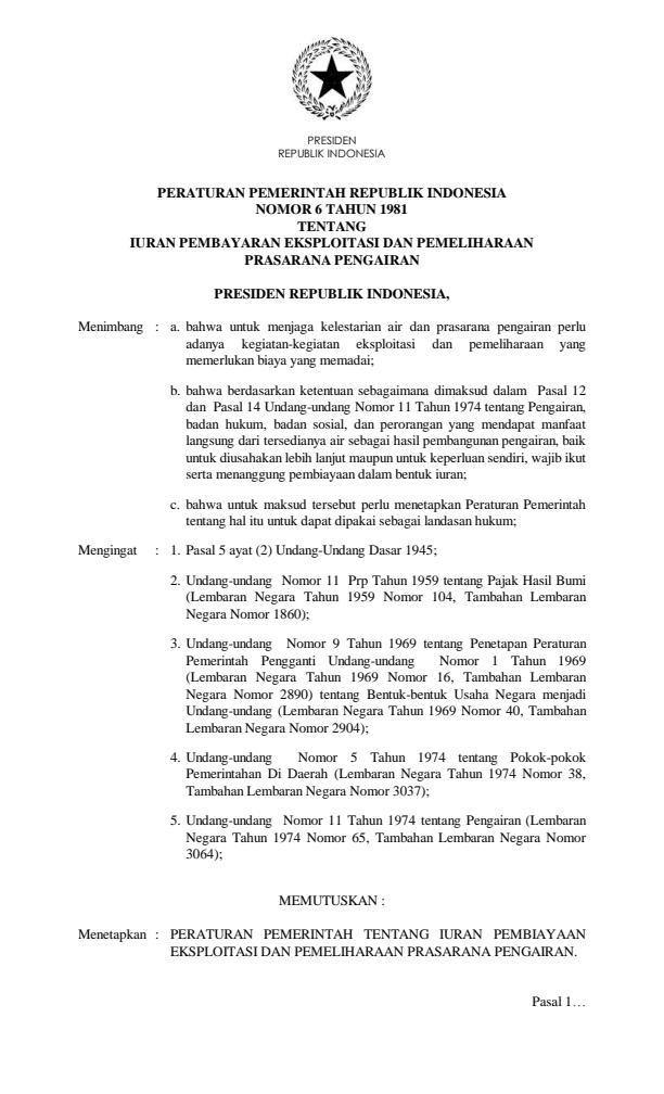 Peraturan Pemerintah Nomor 6 Tahun 1981