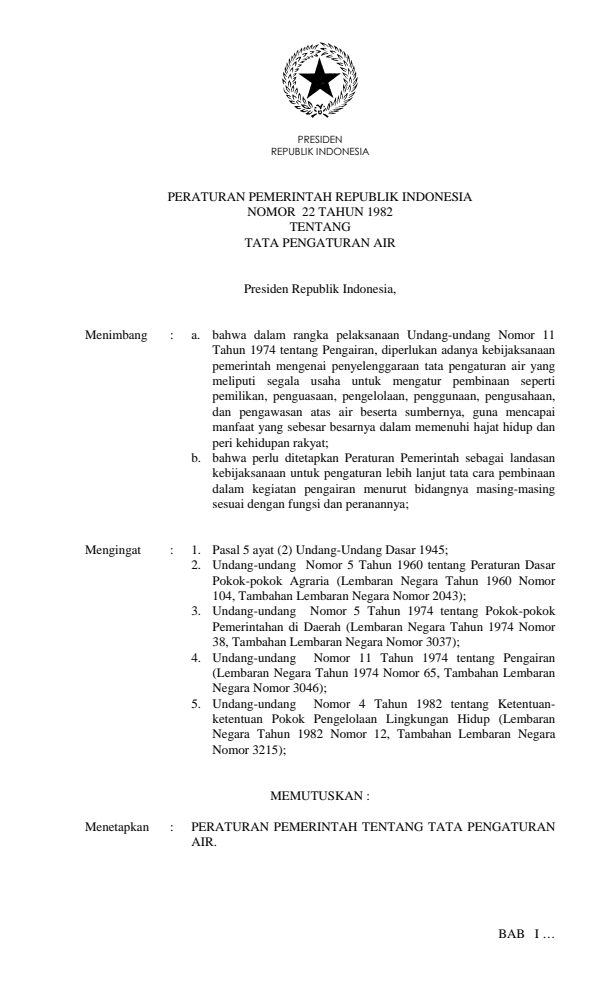 Peraturan Pemerintah Nomor 22 Tahun 1982