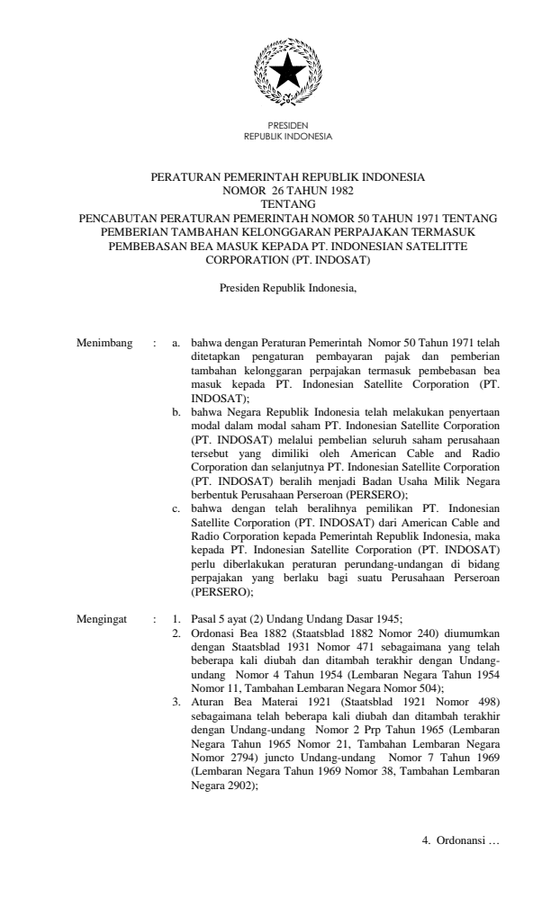 Peraturan Pemerintah Nomor 26 Tahun 1982